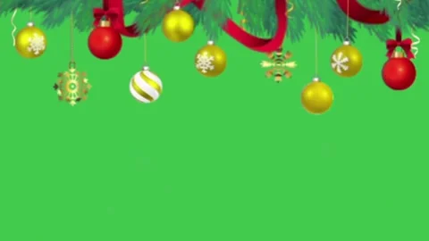 Christmas Tree Hanging Ornaments Horizontal Green Screen Border Overlay Stock Footage 344744513