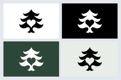 Christmas Tree with Heart Icon Vector Set Stock Illustration