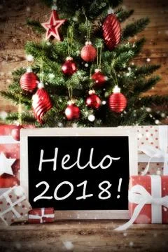 Christmas Tree With Hello 2018 Stock Photos