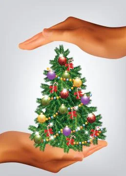 Christmas tree hold in hands Stock Illustration