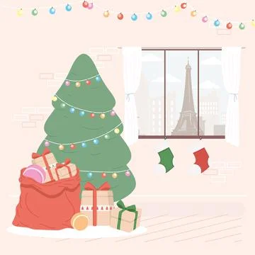 Christmas tree home scene 库存插图
