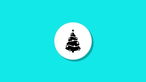 Christmas tree icon animation on white circle with shadow over blue backgro.. Stock Footage 327762583