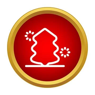 Christmas tree icon celebrating winter holidays on red button Illustrazione stock