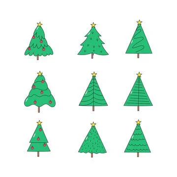 Christmas tree icon collection. flat style elements. isolated illustration Illustrazione stock