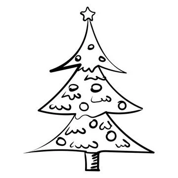 Christmas tree icon hand drawn, doodle sketch black line art Illustrazione stock