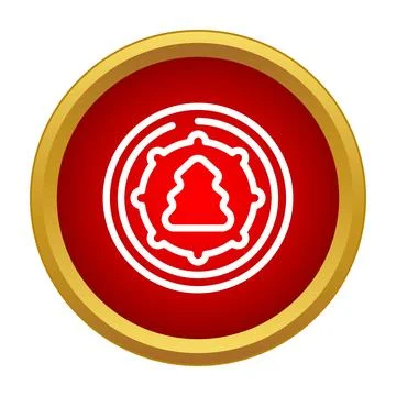 Christmas tree icon inside red framed golden button Illustrazione stock