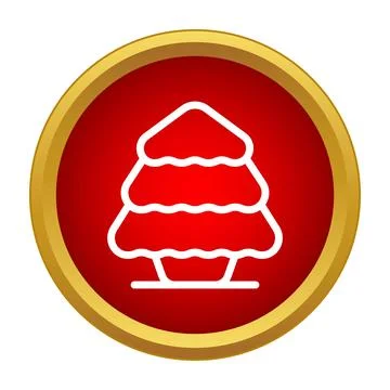Christmas tree icon inside red circle button Stock Illustration