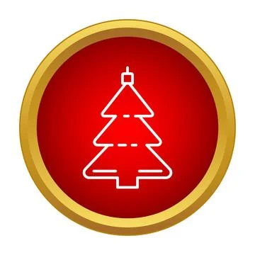 Christmas tree icon on red gold button Stock Illustration