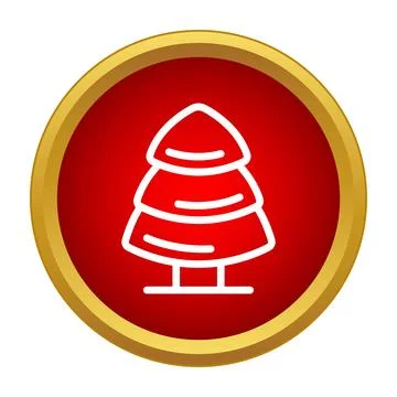 Christmas tree icon in red gold button 库存插图