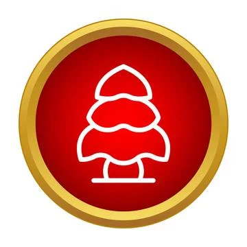 Christmas tree icon on red round button Stock Illustration