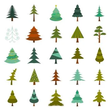 Christmas tree icon set. Flat design Stock Illustration