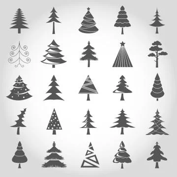 Christmas tree icon set. Flat design. Monochrome version Stock Illustration