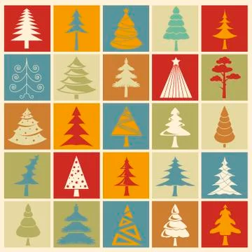 Christmas tree icon set. Flat design. Monochrome version Illustrazione stock