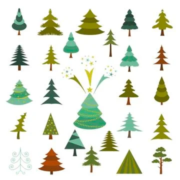 Christmas tree icon set. Flat design Illustrazione stock