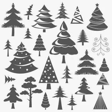 Christmas tree icon set. Flat design. Monochrome version Stock Illustration