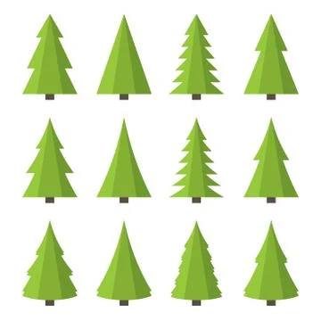 Christmas Tree Icon Set. Flat Style Vector 库存插图