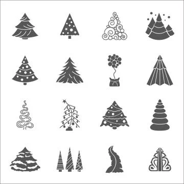 Christmas tree icon set. Flat isolated design. New year winter collection Stock Illustration