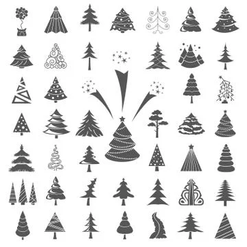 Christmas tree icon set. Flat isolated design. New year winter collection Illustrazione stock
