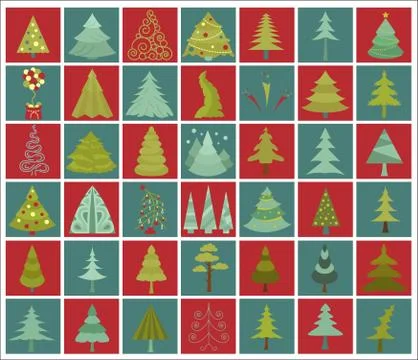 Christmas tree icon set. Flat isolated design. New year winter collection Stock Illustration