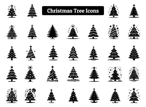 Christmas Tree Icon, Vector art design, Silhouette Stock Illustration