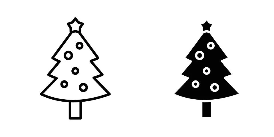 Christmas tree icon vector concepts, line and silhouette style Stock Illustration