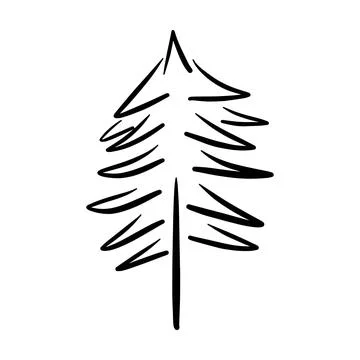 Christmas tree icon, vector hand drawn outline illustration of Xmas symbol .. Illustrazione stock