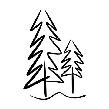 Christmas tree icon, vector hand drawn outline illustration of Xmas symbol .. 스톡 일러스트