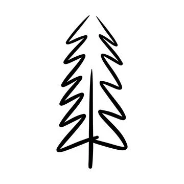 Christmas tree icon, vector hand drawn outline illustration of Xmas symbol .. Illustrazione stock