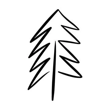 Christmas tree icon, vector hand drawn outline illustration of Xmas symbol .. Illustrazione stock