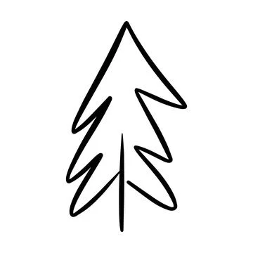 Christmas tree icon, vector hand drawn outline illustration of Xmas symbol .. イラスト素材