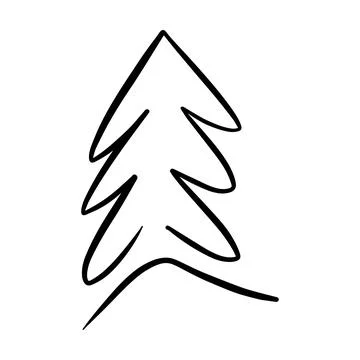 Christmas tree icon, vector hand drawn outline illustration of Xmas symbol .. イラスト素材