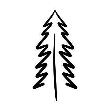 Christmas tree icon, vector hand drawn outline illustration of Xmas symbol .. Stock Illustration