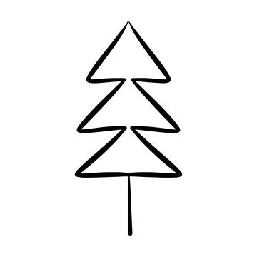 Christmas tree icon, vector hand drawn outline illustration of Xmas symbol .. Illustrazione stock