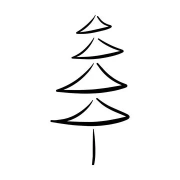 Christmas tree icon, vector hand drawn outline illustration of Xmas symbol .. Illustrazione stock