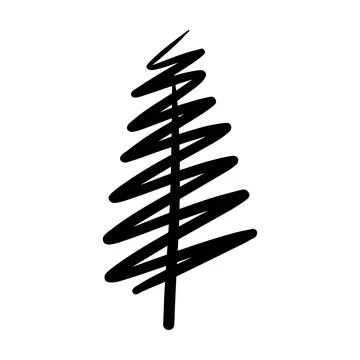 Christmas tree icon, vector hand drawn outline illustration of Xmas symbol .. Illustrazione stock