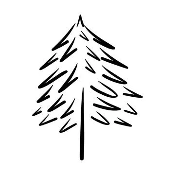 Christmas tree icon, vector hand drawn outline illustration of Xmas symbol .. イラスト素材