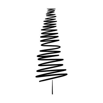 Christmas tree icon, vector hand drawn outline illustration of Xmas symbol .. Illustrazione stock