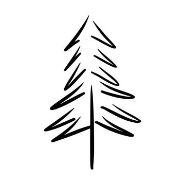 Christmas tree icon, vector hand drawn outline illustration of Xmas symbol .. Stock Illustration