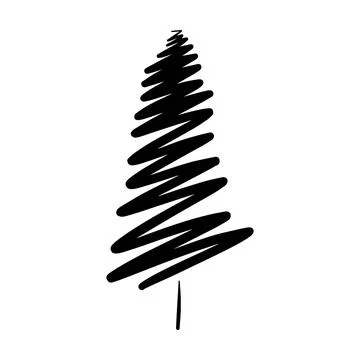 Christmas tree icon, vector hand drawn outline illustration of Xmas symbol .. Illustrazione stock