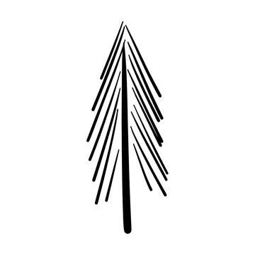 Christmas tree icon, vector hand drawn outline illustration of Xmas symbol .. Illustrazione stock