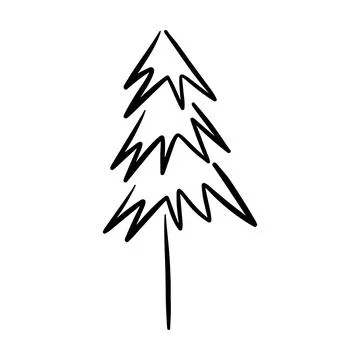 Christmas tree icon, vector hand drawn outline illustration of Xmas symbol .. イラスト素材