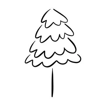 Christmas tree icon, vector hand drawn outline illustration of Xmas symbol .. Illustrazione stock