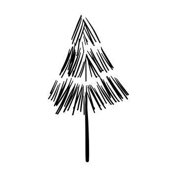 Christmas tree icon, vector hand drawn outline illustration of Xmas symbol .. Illustrazione stock