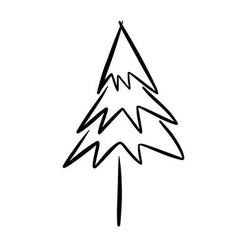 Christmas tree icon, vector hand drawn outline illustration of Xmas symbol .. Illustrazione stock