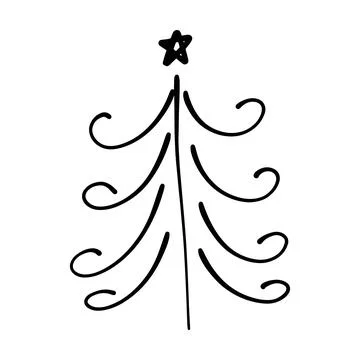 Christmas tree icon, vector hand drawn outline illustration of Xmas symbol .. Stock Illustration