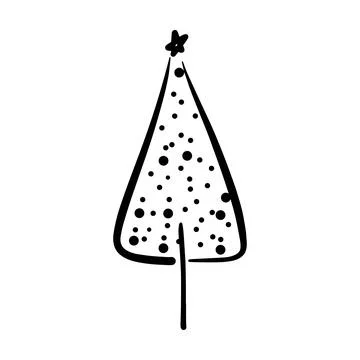 Christmas tree icon, vector hand drawn outline illustration of Xmas symbol .. Illustrazione stock