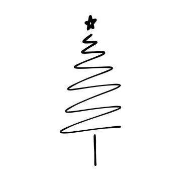 Christmas tree icon, vector hand drawn outline illustration of Xmas symbol .. Illustrazione stock