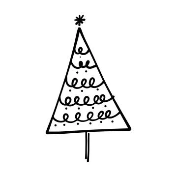 Christmas tree icon, vector hand drawn outline illustration of Xmas symbol .. イラスト素材