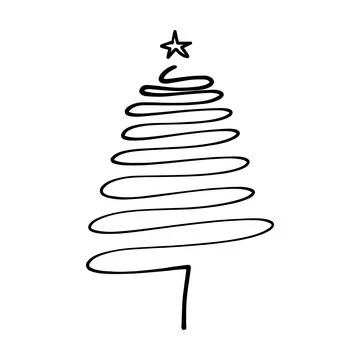 Christmas tree icon, vector hand drawn outline illustration of Xmas symbol .. イラスト素材