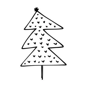 Christmas tree icon, vector hand drawn outline illustration of Xmas symbol .. Stock Illustration